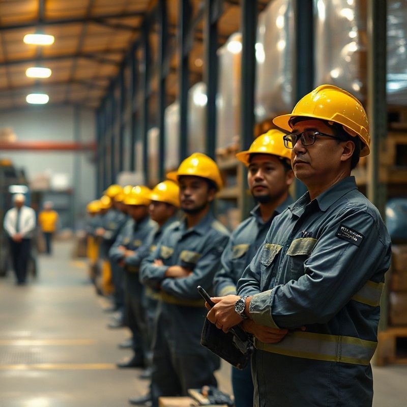 Workers moving pallets inside a logistics warehouse in Khon Kaen, Thailand